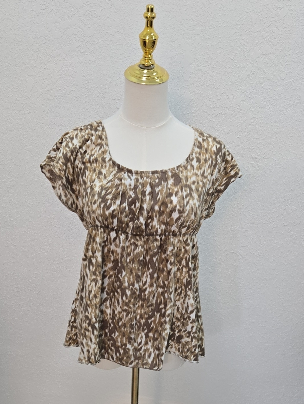Calvin Klein Jeans Brown & Cream Abstract Short Sleeve Blouse